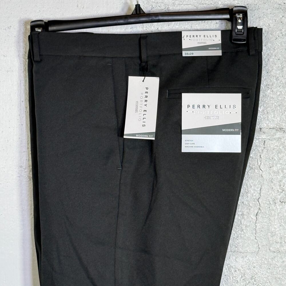 Perry Ellis Portfolio Men's Modern-Fit Twill Pants - Charcole 36x29 $95